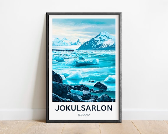 Jokulsarlon Iceland Travel Poster Glacier Lagoon Arctic Icebergs