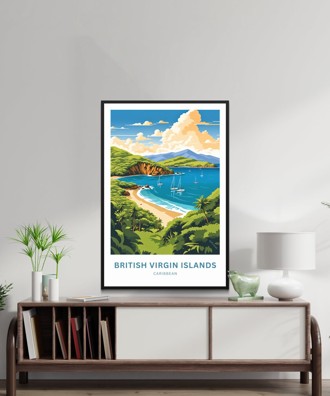 British Virgin Islands Caribbean Green Hills Bay Travel Poster - Image 3