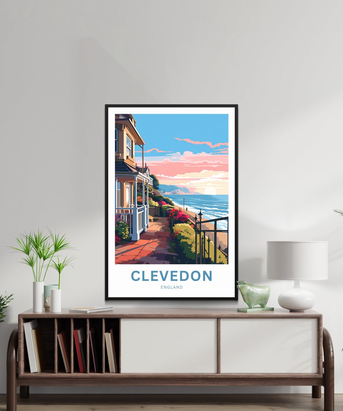 Clevedon England Sunset Seafront Personalized Coastal Poster - Image 2