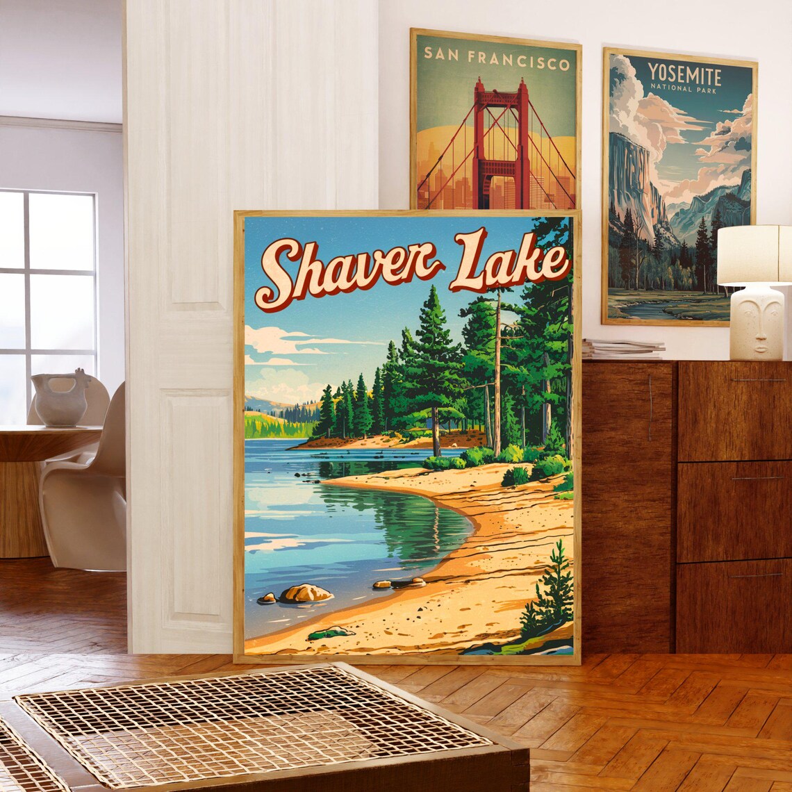 Shaver Lake California Vintage Travel Poster Pine Beach Shoreline View - Image 5