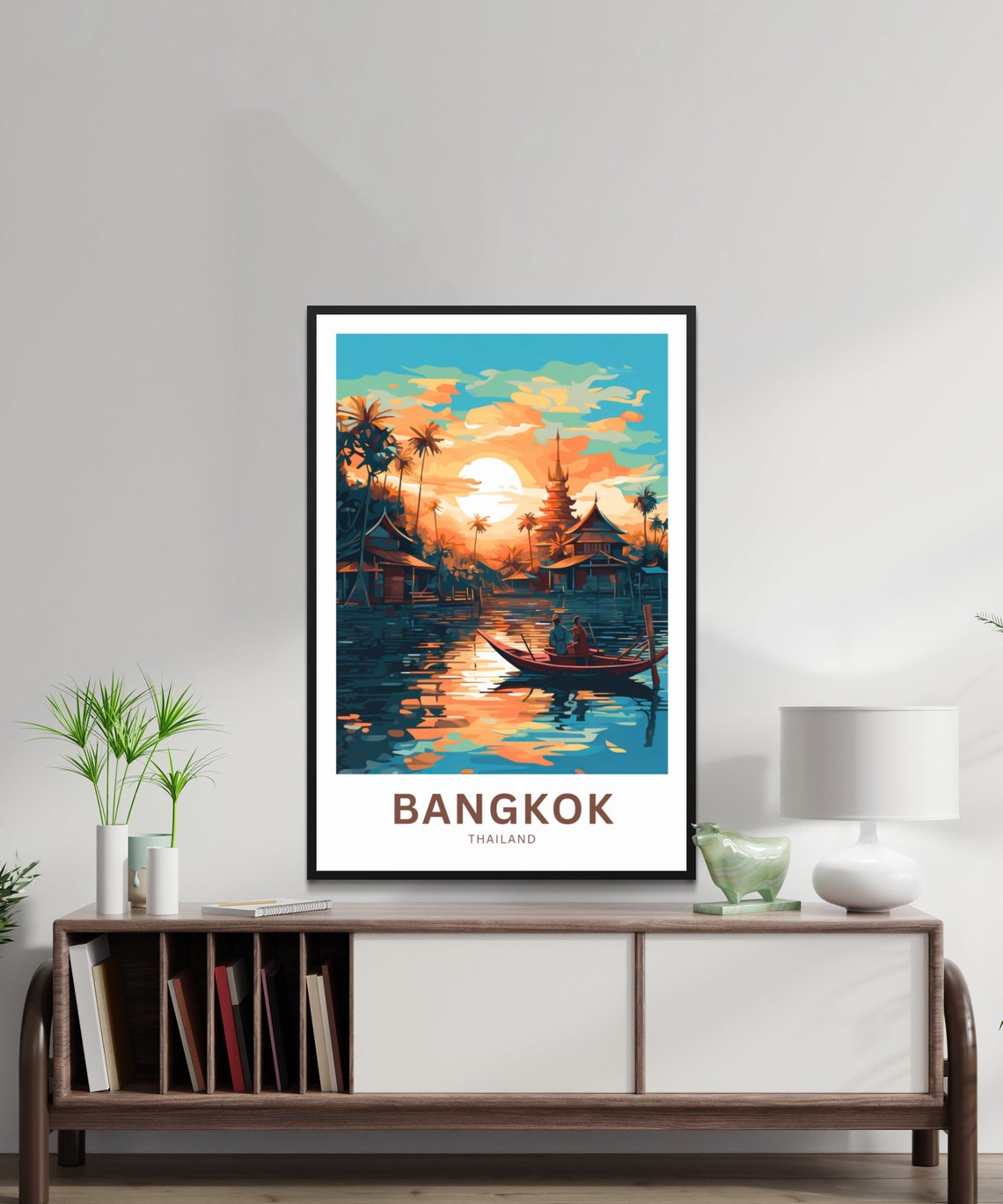 Personalized Bangkok Thailand Sunset River Boat Custom Text Poster - Image 2