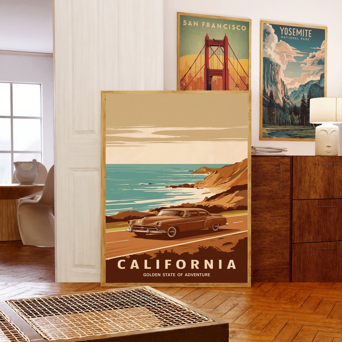California Sunset Coast Classic Car Vintage Road Trip Poster - Image 5