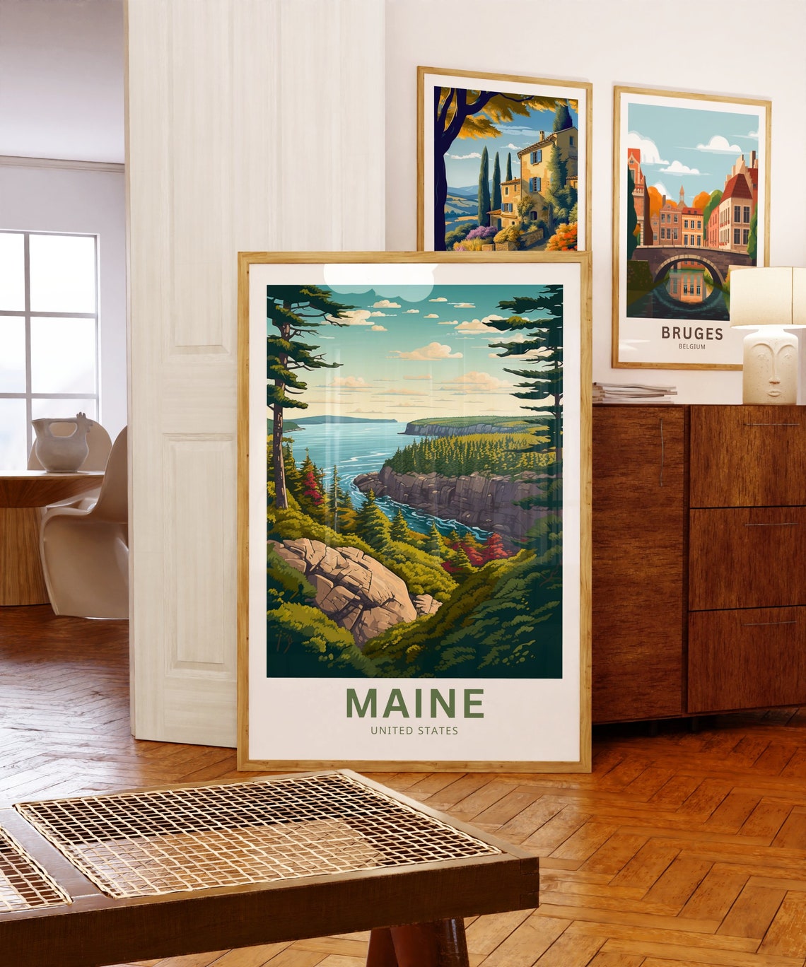 Personalized Maine Rocky Cove Pine Forest Coast Travel Poster - Image 5