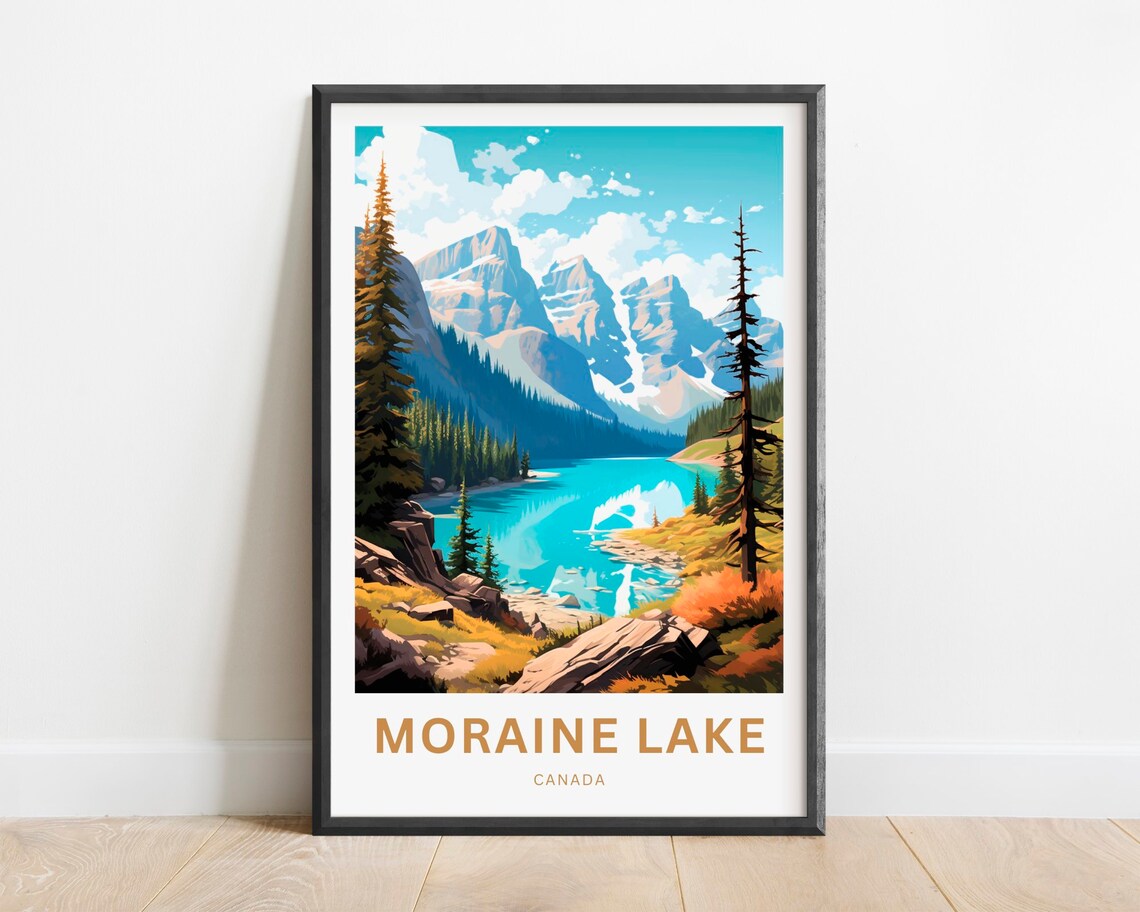 Moraine Lake Travel Poster, Canada Landscape Art Print