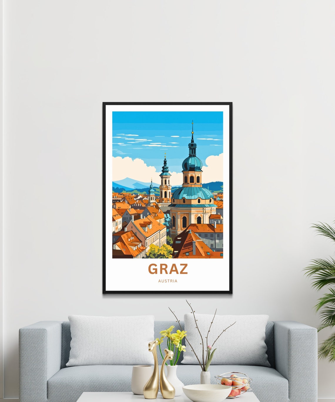 Graz Austria Baroque Domes Terracotta Roofs Custom Art Poster - Image 3