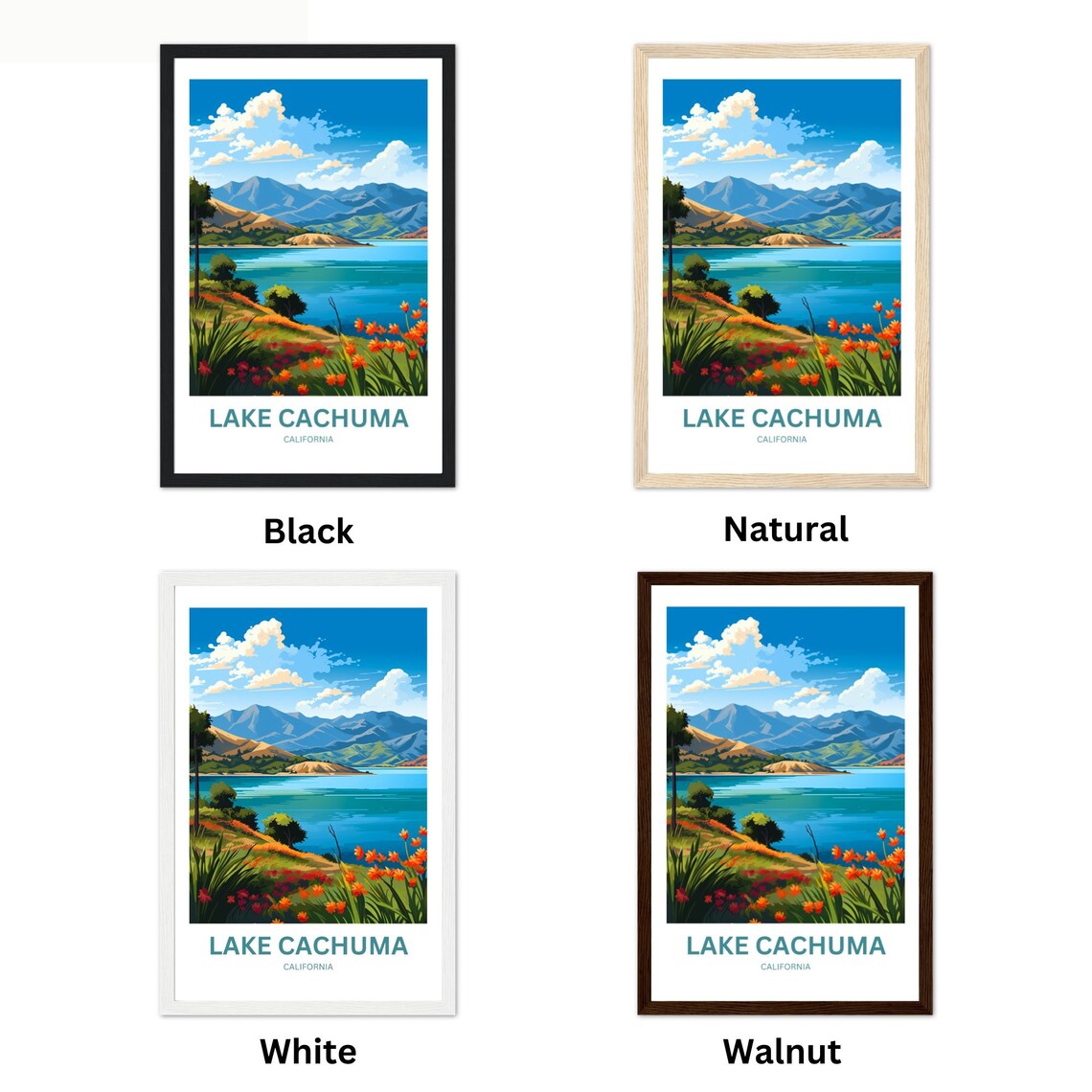 Lake Cachuma California Scenic Wildflower Hills Mountain Lake Poster - Image 2