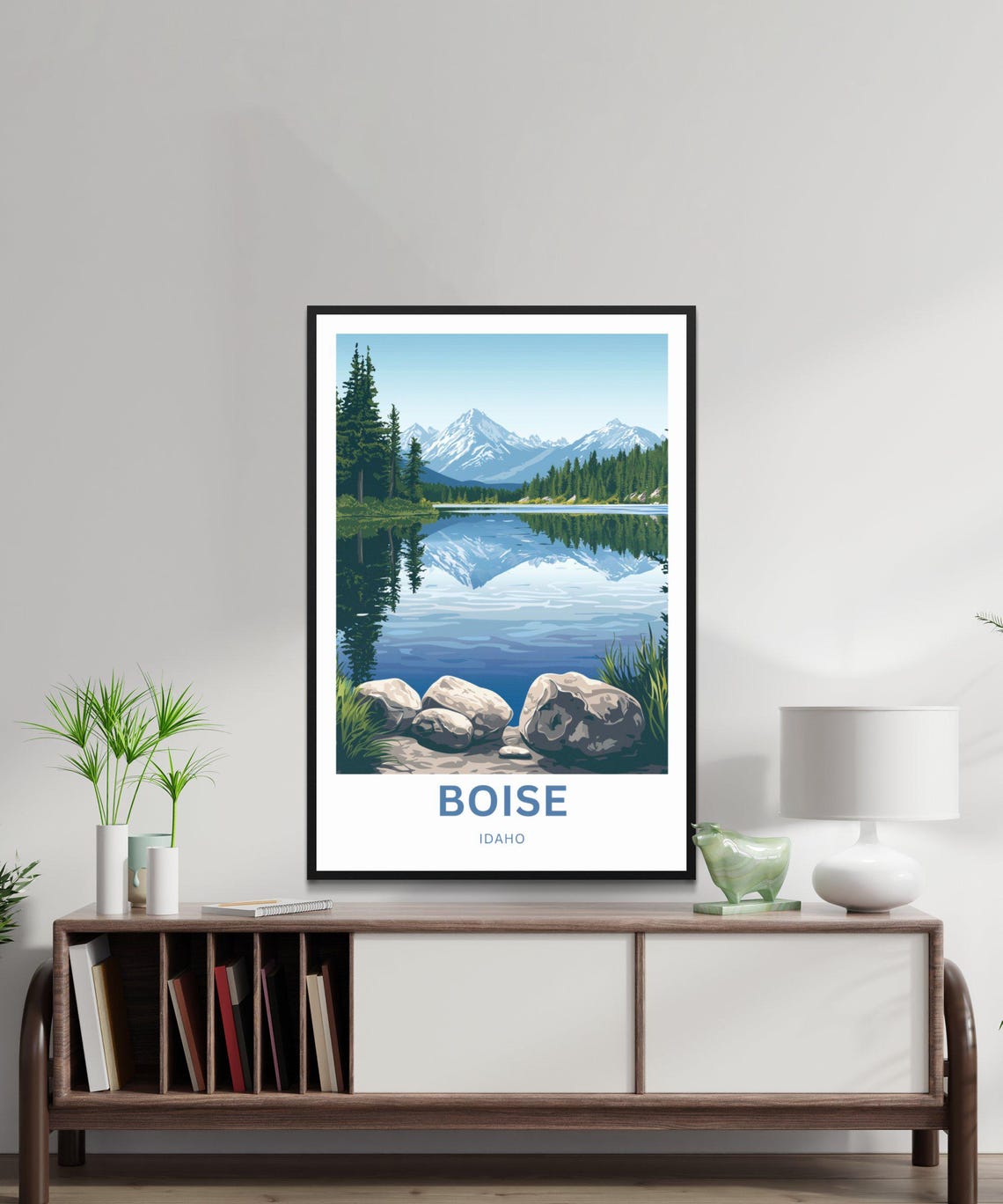 Boise Idaho Mountain Lake Reflection Pine Forest Travel Poster - Image 3