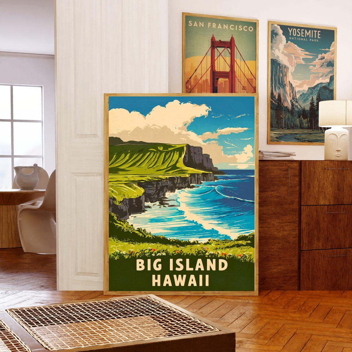 Big Island Hawaii Sea Cliff Ocean Surf Vintage Travel Poster - Image 5