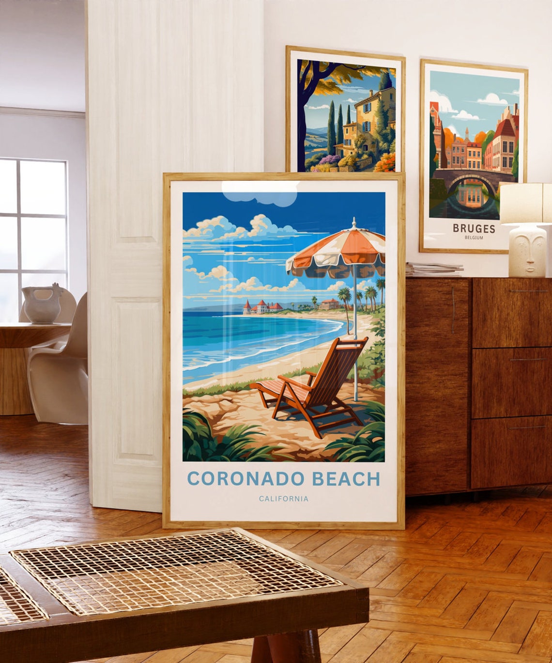 Personalized Coronado Beach California Umbrella Chair Coastal Poster - Image 5