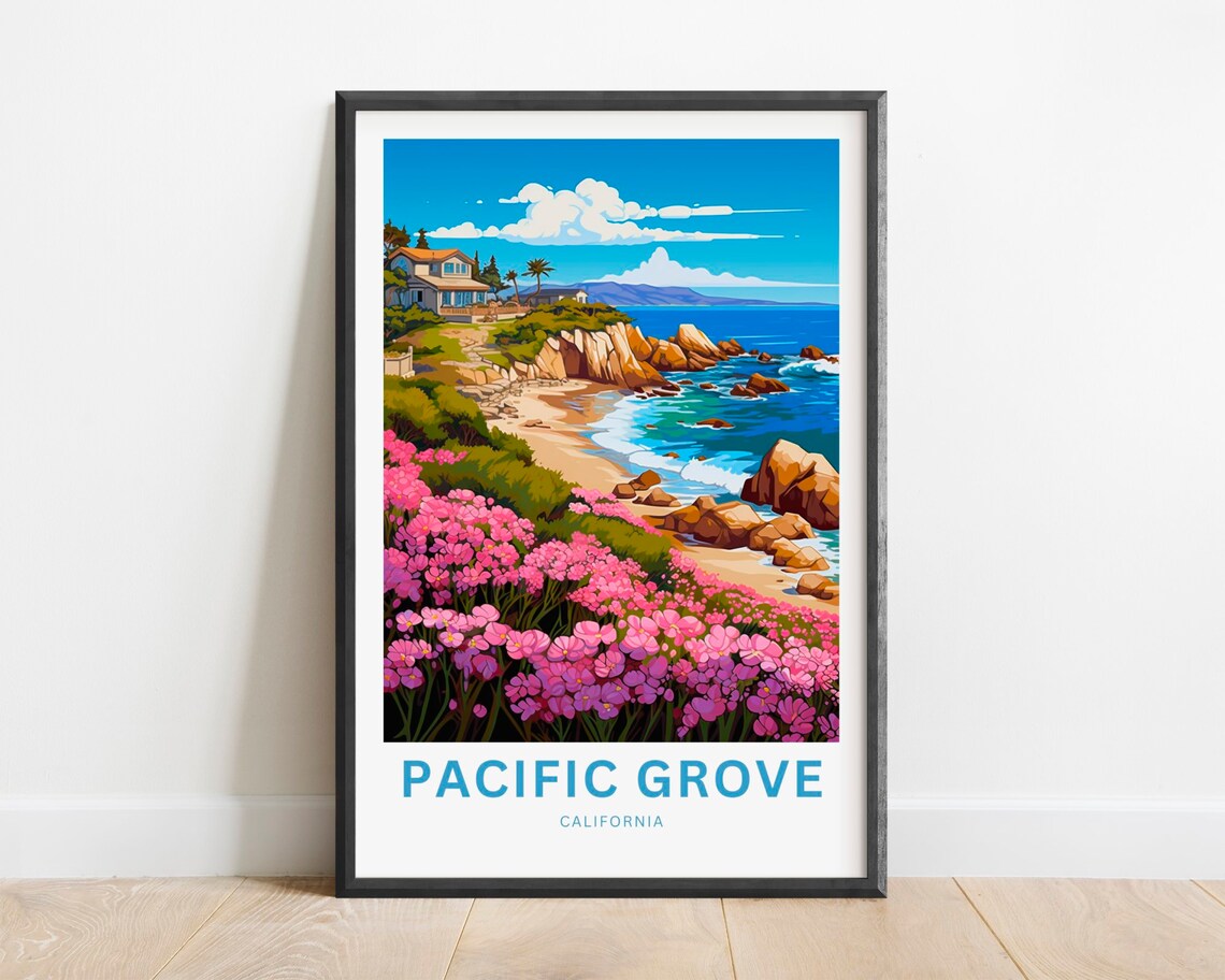 Pacific Grove California Coastal Blooms Vintage Travel Poster