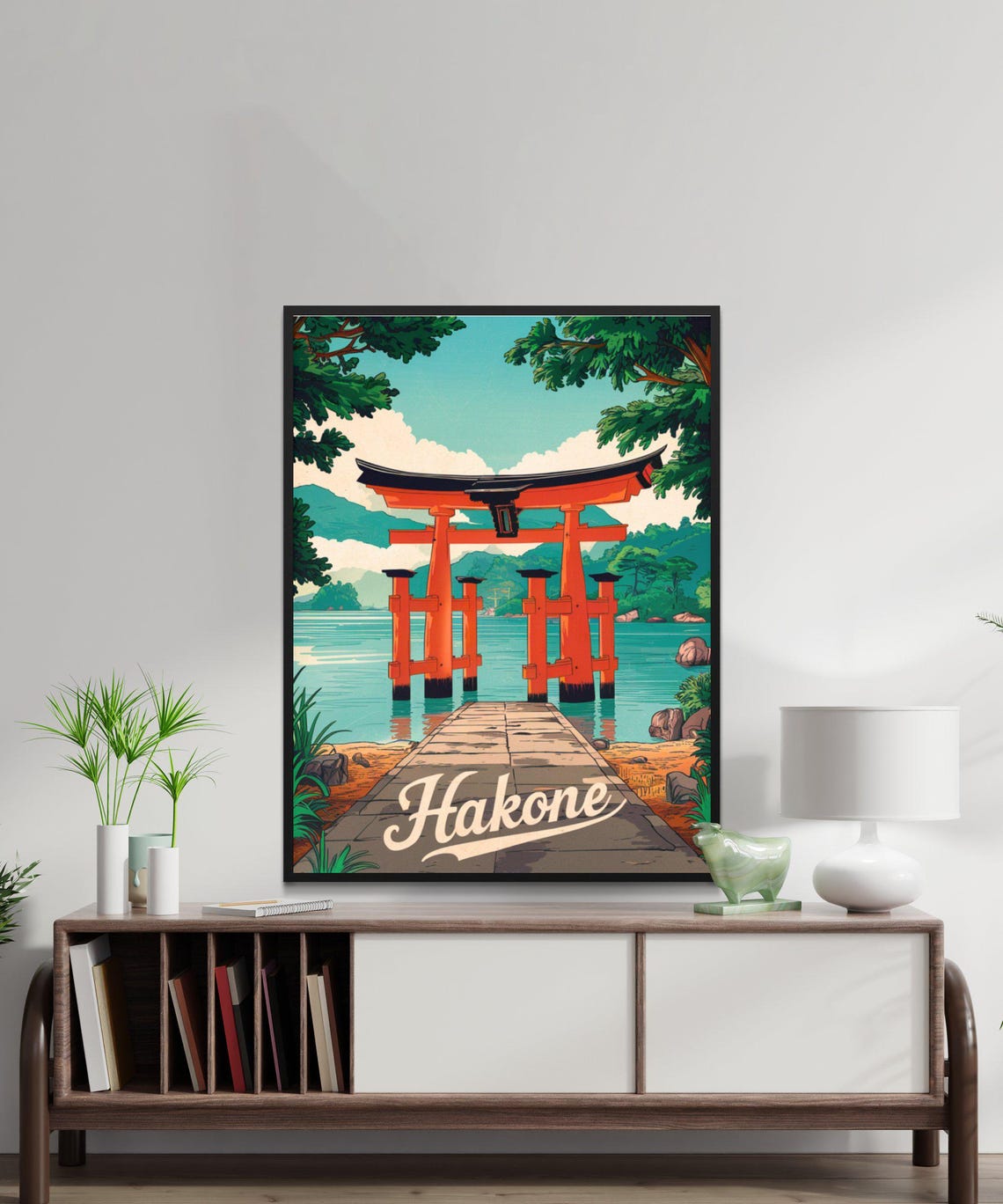 Hakone Japan Floating Torii Gate Stone Path Vintage Travel Poster - Image 2