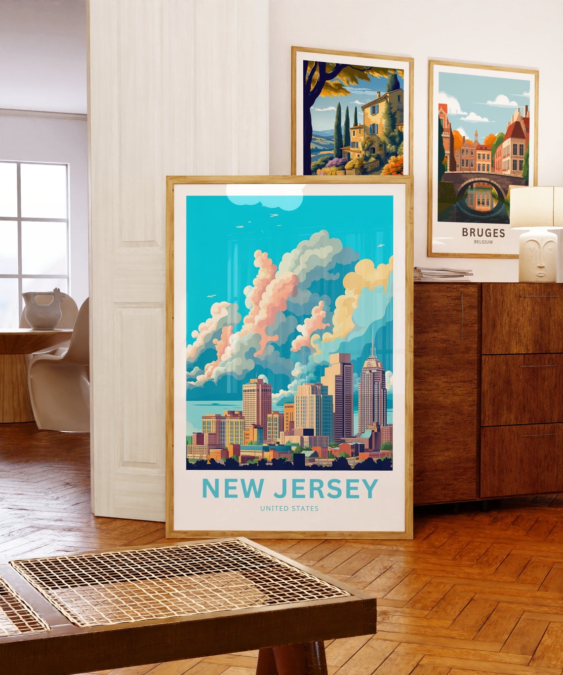 New Jersey Personalized Travel Poster City Skyline Custom Text Art - Image 5