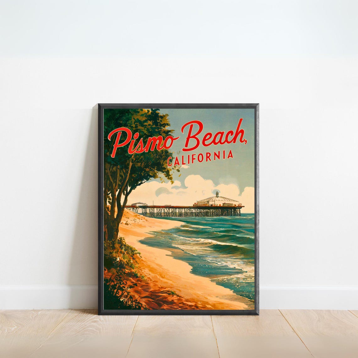 Pismo Beach California Vintage Pier Sunset Shore Travel Poster