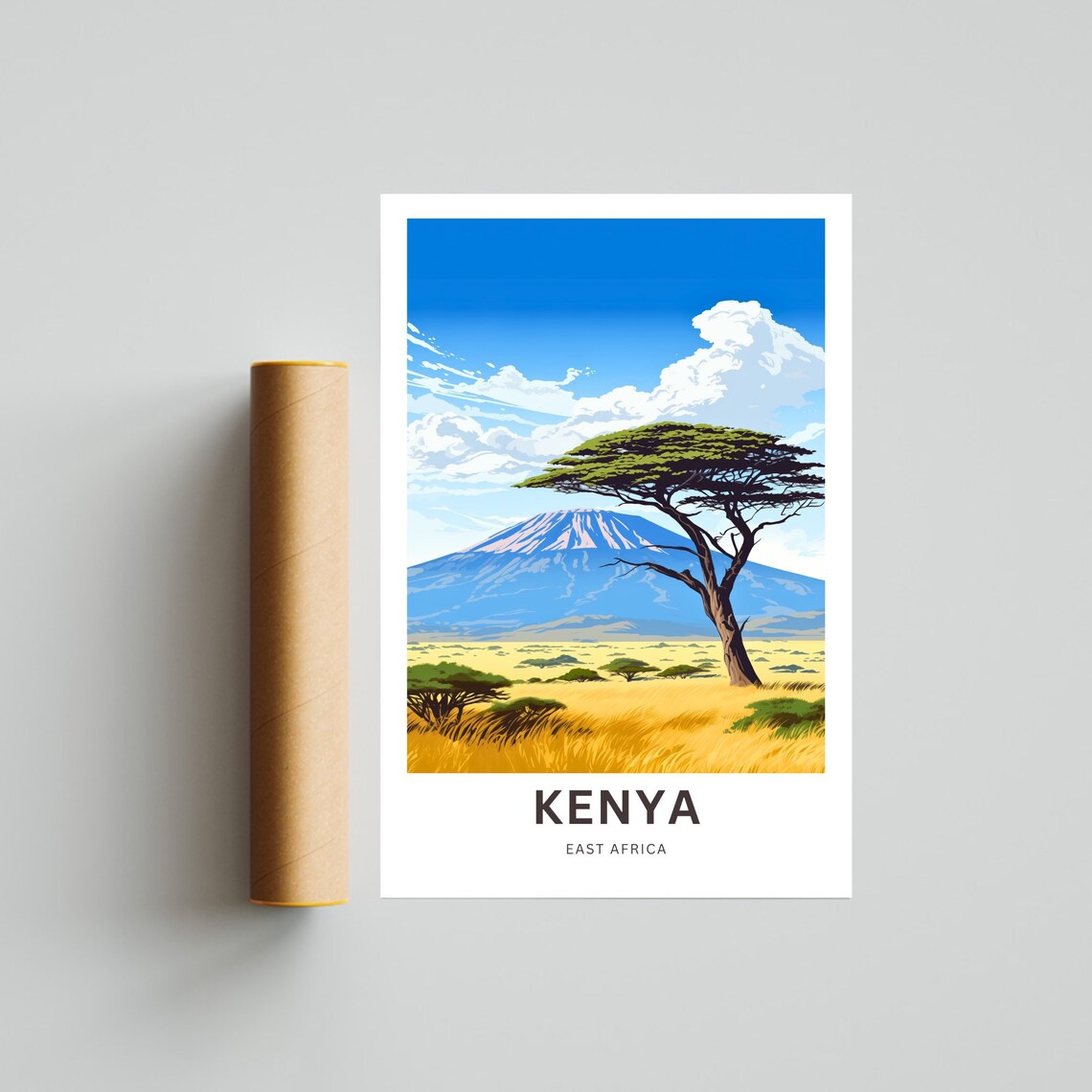 Kenya East Africa Lone Acacia Tree Snowy Peak Savanna Poster - Image 4