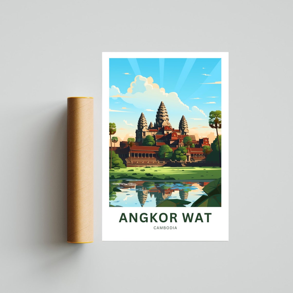 Angkor Wat Cambodia Travel Poster Temple Reflection Pool Artwork - Image 4