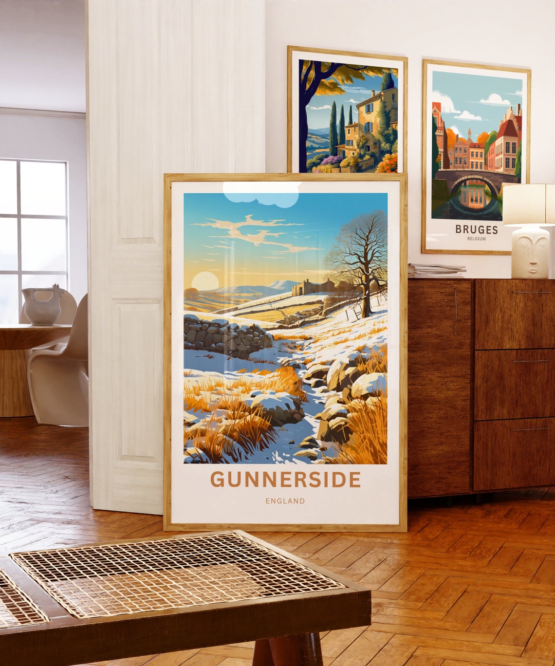 Gunnerside England Winter Snow Stone Wall Landscape Travel Poster - Image 5
