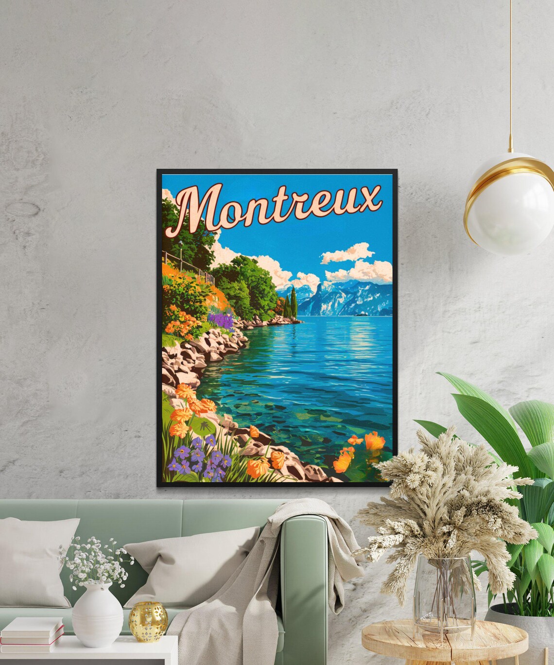 Montreux Lakeside Floral Shoreline Switzerland Travel Poster - Image 3