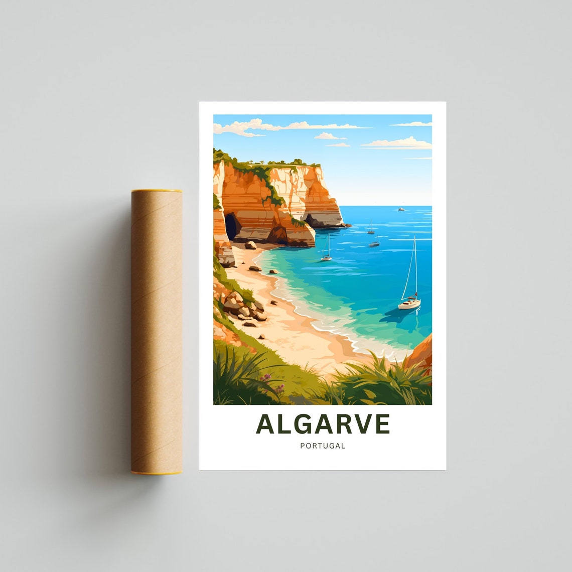Algarve Portugal Golden Cliffs Sailboat Sunny Personalized Poster - Image 4