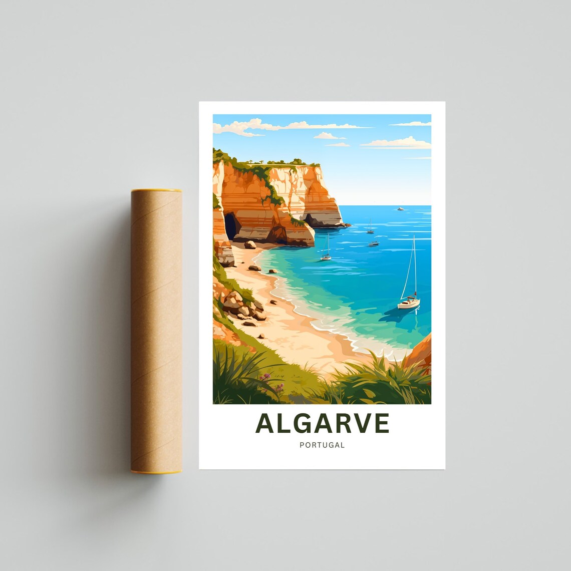 Algarve Portugal Sea Arch Cove Turquoise Water Beach Scene Poster - Image 4