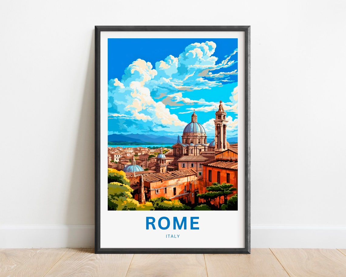 Rome Italy City Skyline Dome Bell Tower Cloudscape Scene Poster - Image 3