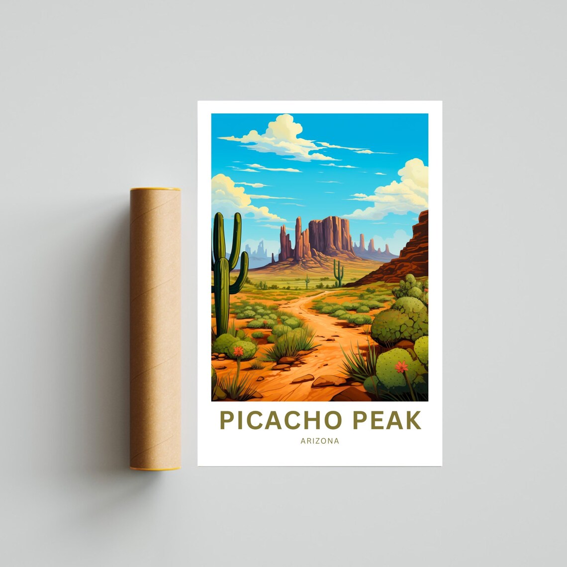 Picacho Peak Arizona Desert Trail Mesas Cactus Art Travel Poster - Image 4