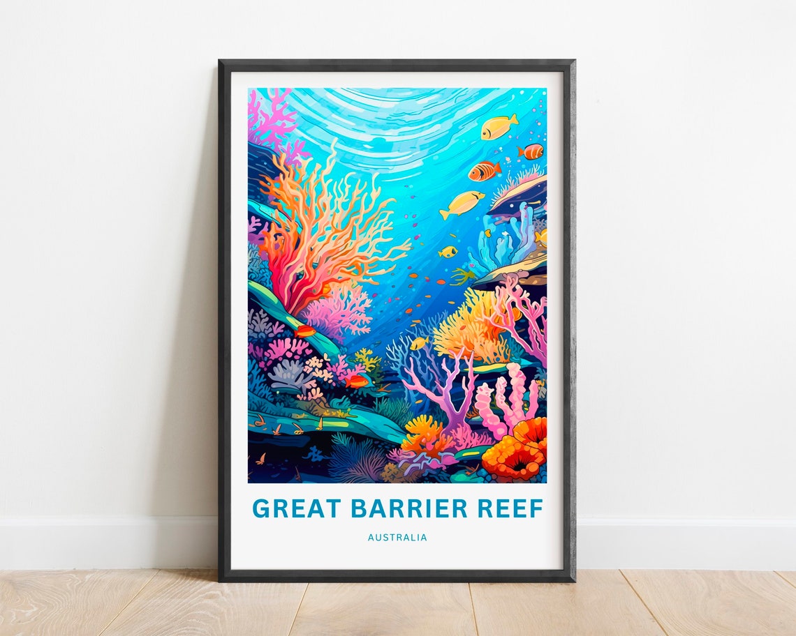 Great Barrier Reef Australia Coral Underwater Scene Travel Poster