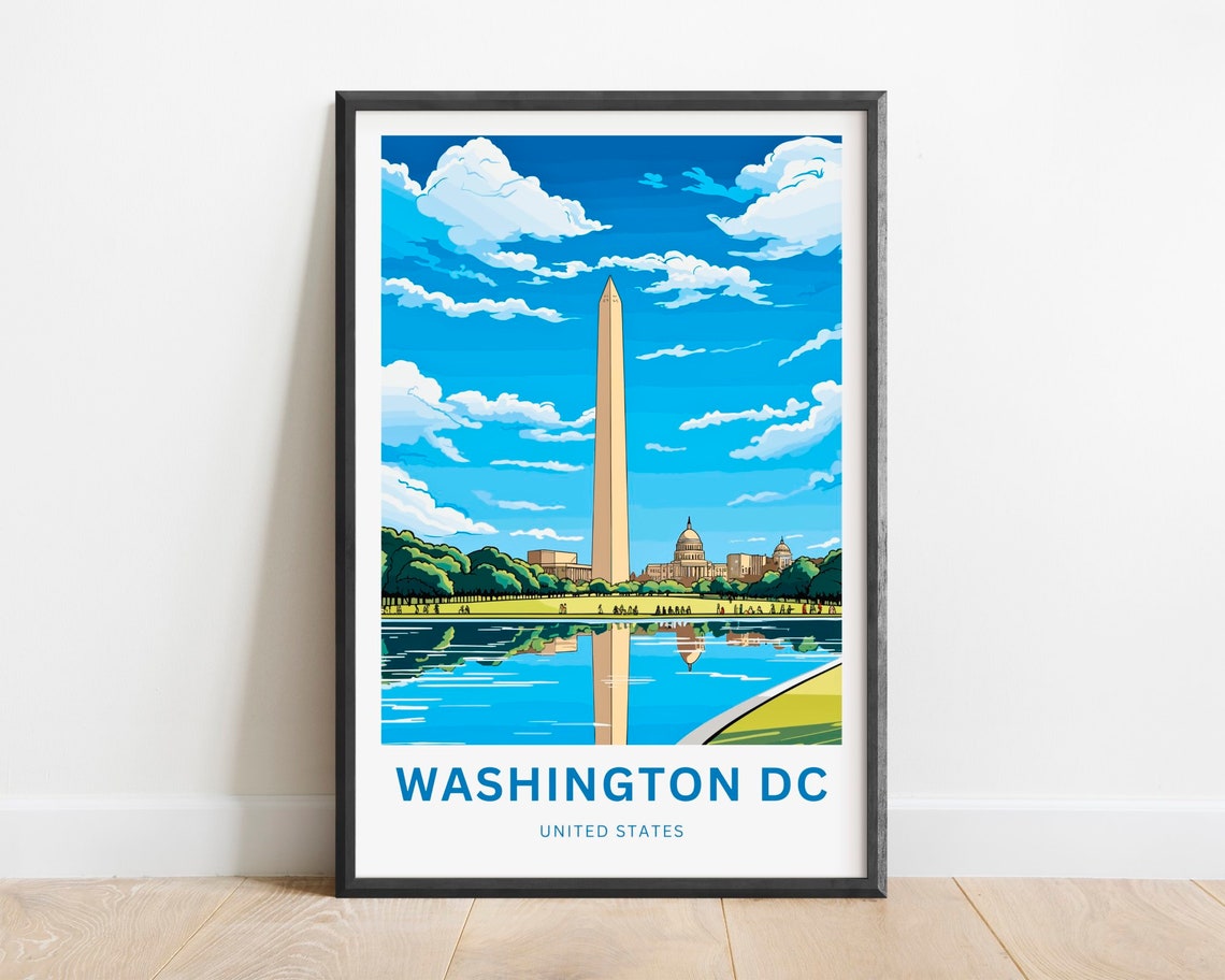 Washington DC Monument Capitol Reflecting Pool Daytime Travel Poster