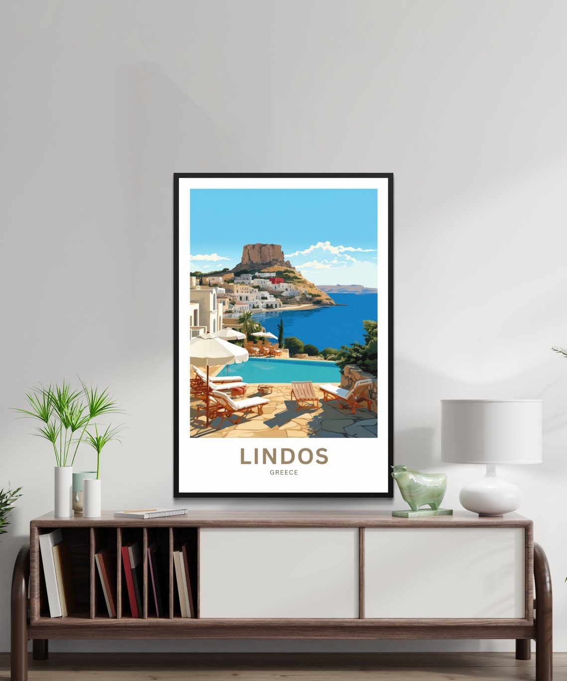 Lindos Greece Poolside Resort Acropolis Rock Scene Travel Poster - Image 2
