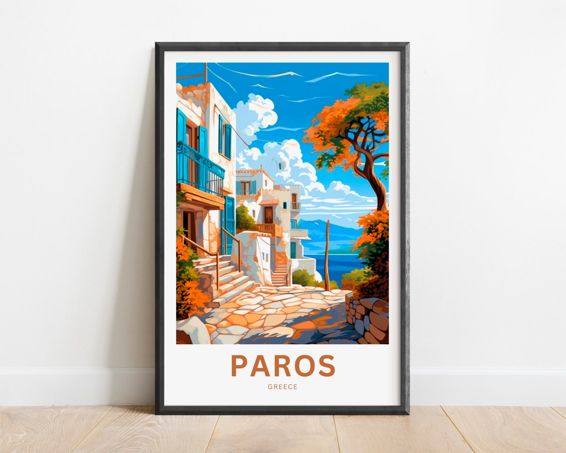 Paros Greece Whitewashed Village Island Street Travel Poster