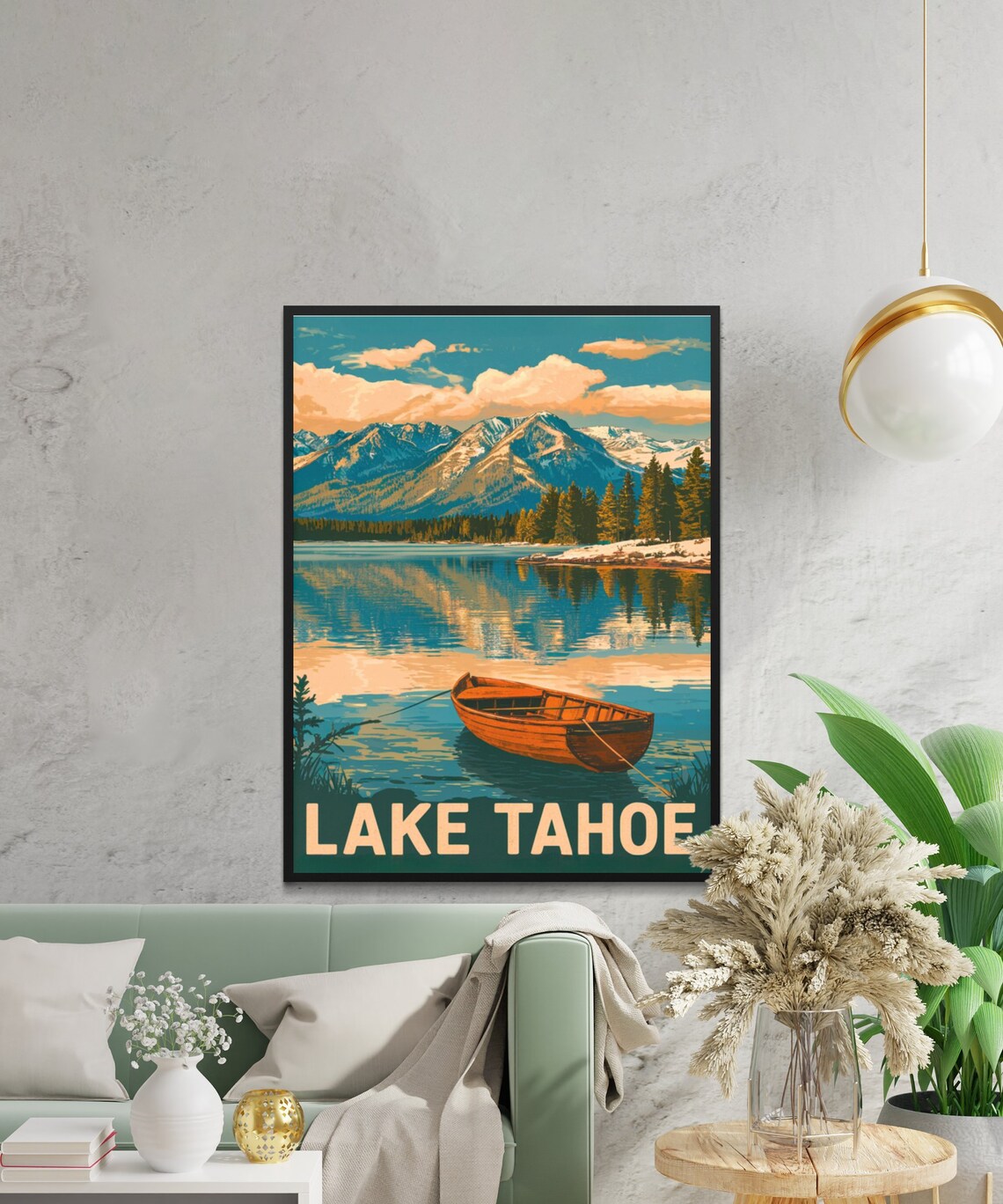 Lake Tahoe Vintage Wooden Canoe Mountain Lake Retro Travel Poster - Image 2