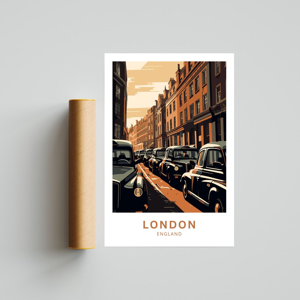 London England Black Cab Street Vintage Travel Illustration Poster - Image 3