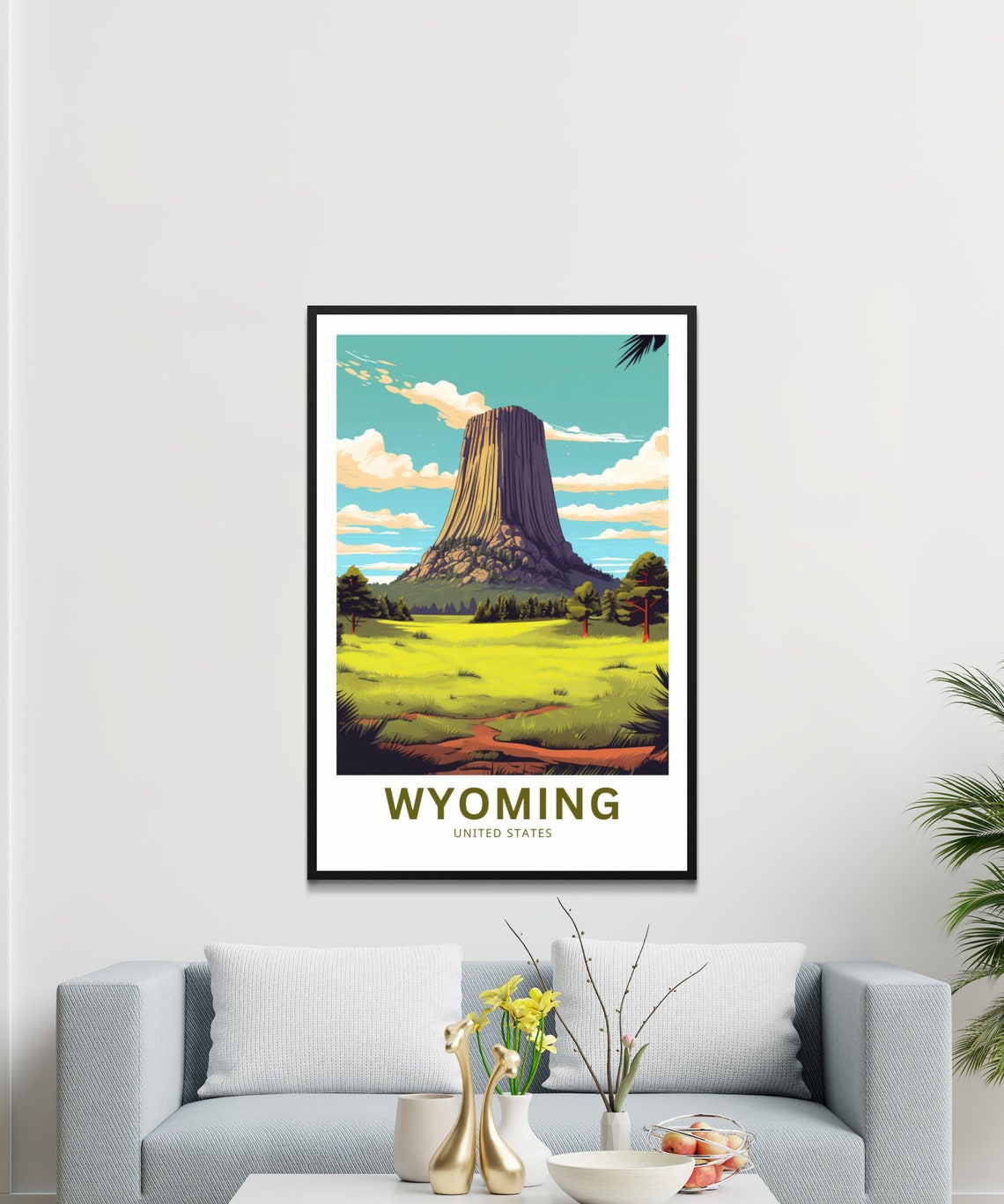 Personalized Wyoming Devils Tower Prairie Illustrated Travel Poster - Image 3
