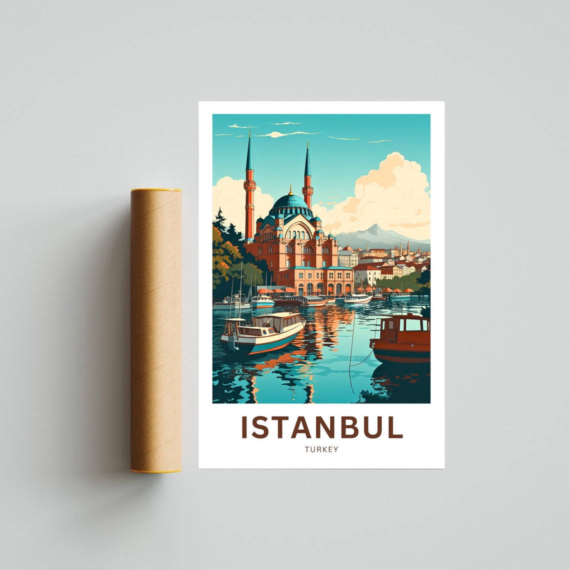 Personalized Istanbul Turkey Mosque Harbor Custom Text Travel Poster - Image 2