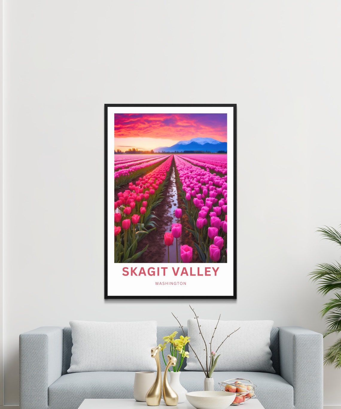 Skagit Valley Washington Pink Tulip Field Spring Sunset Art Poster - Image 3