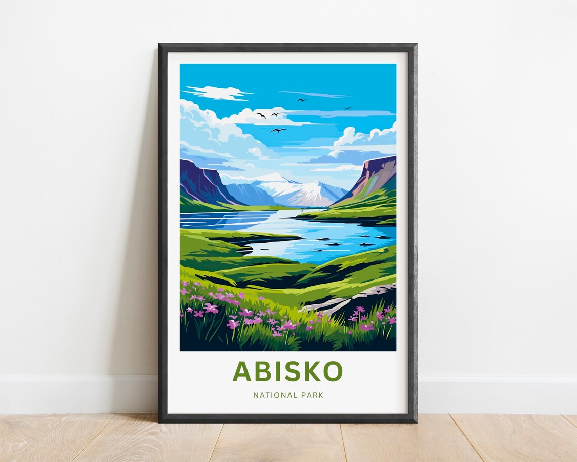 Abisko Sweden Snow Capped Mountain Lake Summer Wildflower Poster