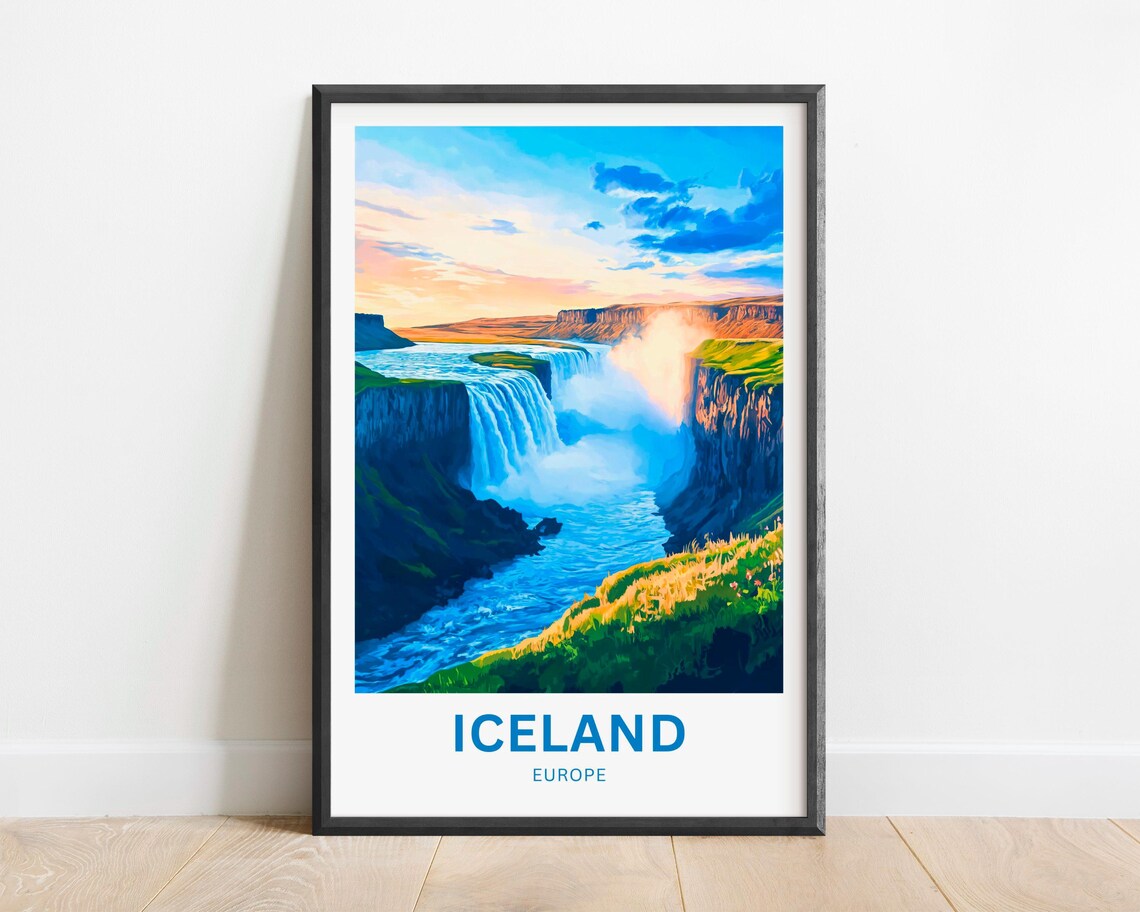 Iceland Dettifoss Waterfall Canyon Travel Europe Nature Poster