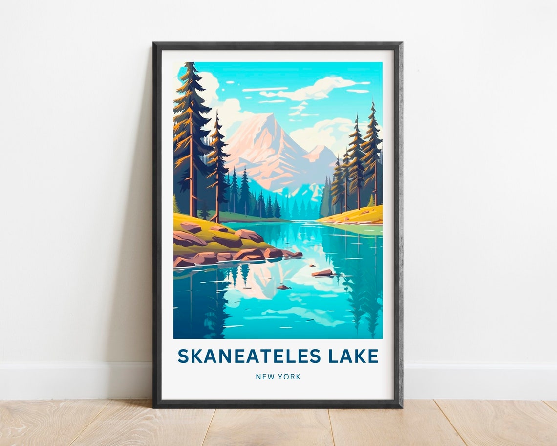 Skaneateles Lake New York Mountain Reflection Pine Travel Poster