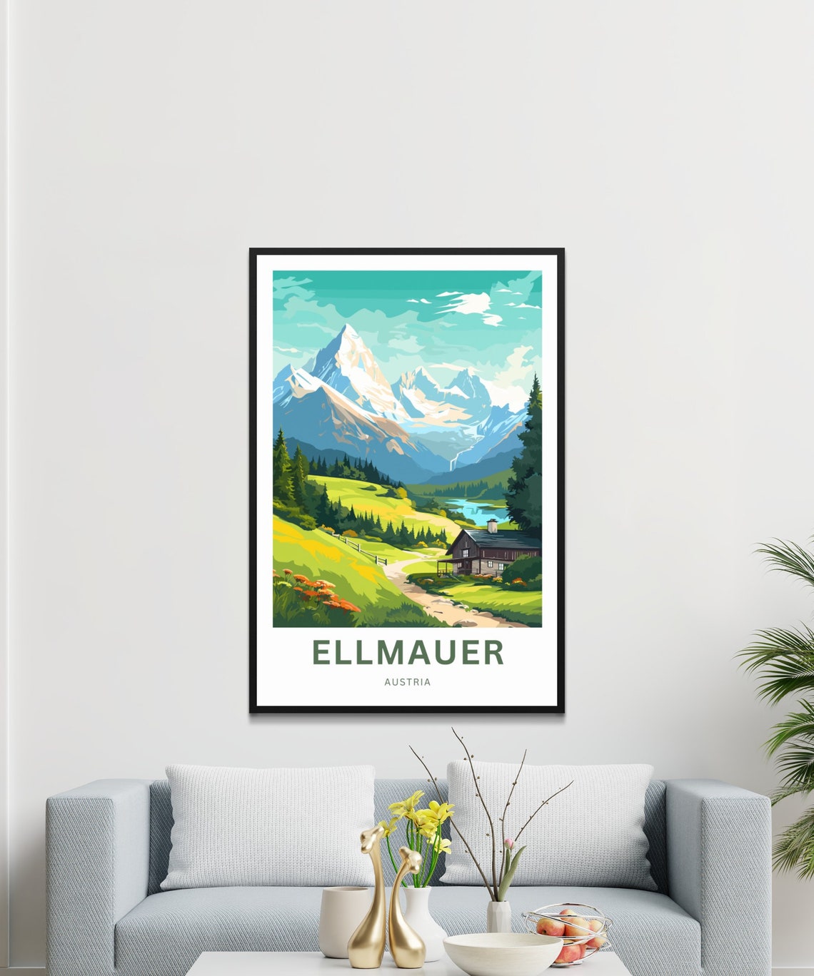 Personalized Ellmauer Austria Snowy Alpine Cabin Meadow Poster - Image 3
