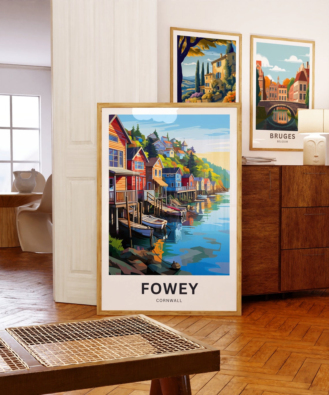 Fowey Cornwall Harbour Village Custom Text Retro Travel Poster - Image 5