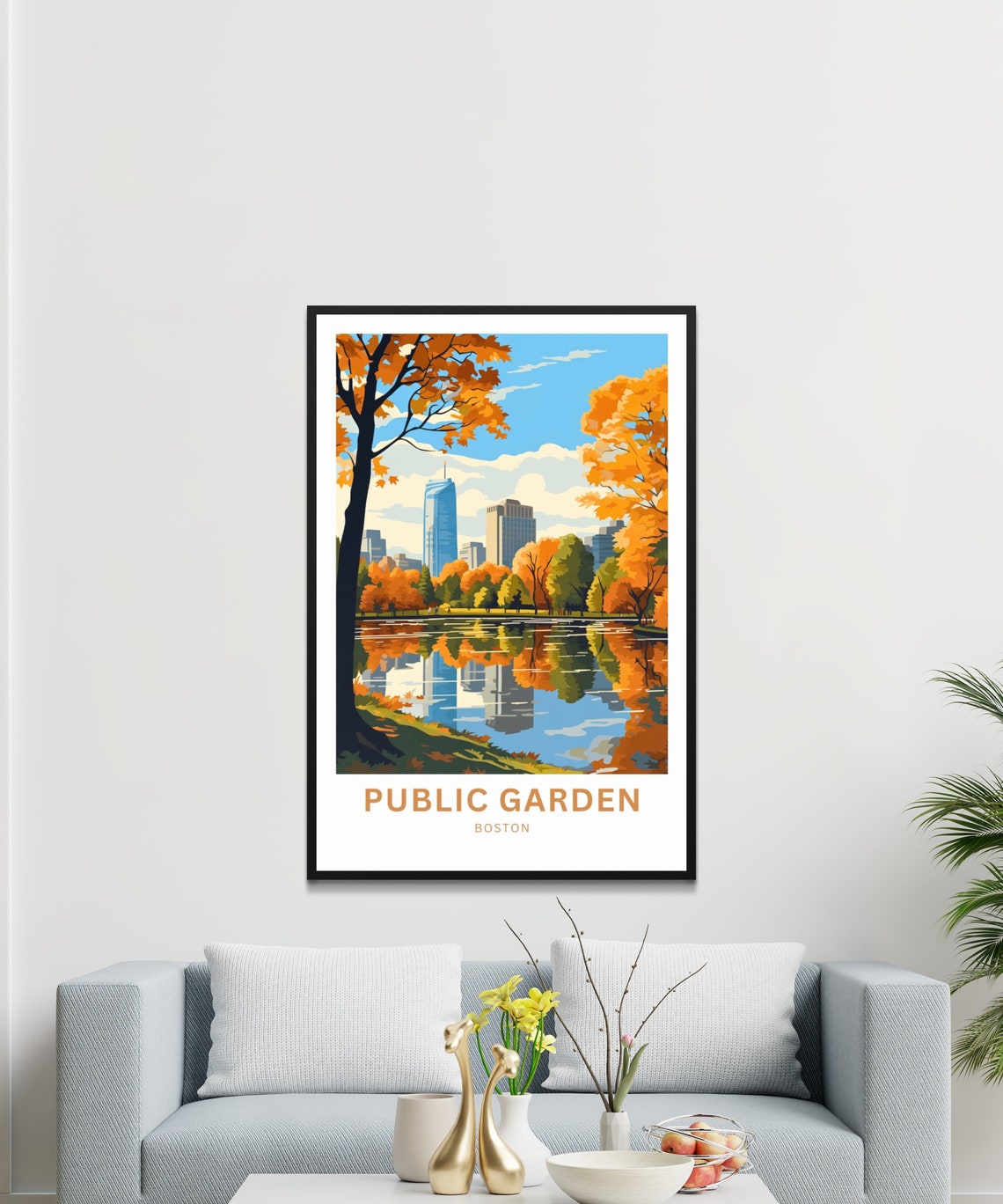 Boston Public Garden Pond Autumn Foliage Skyline Reflection Poster - Image 4