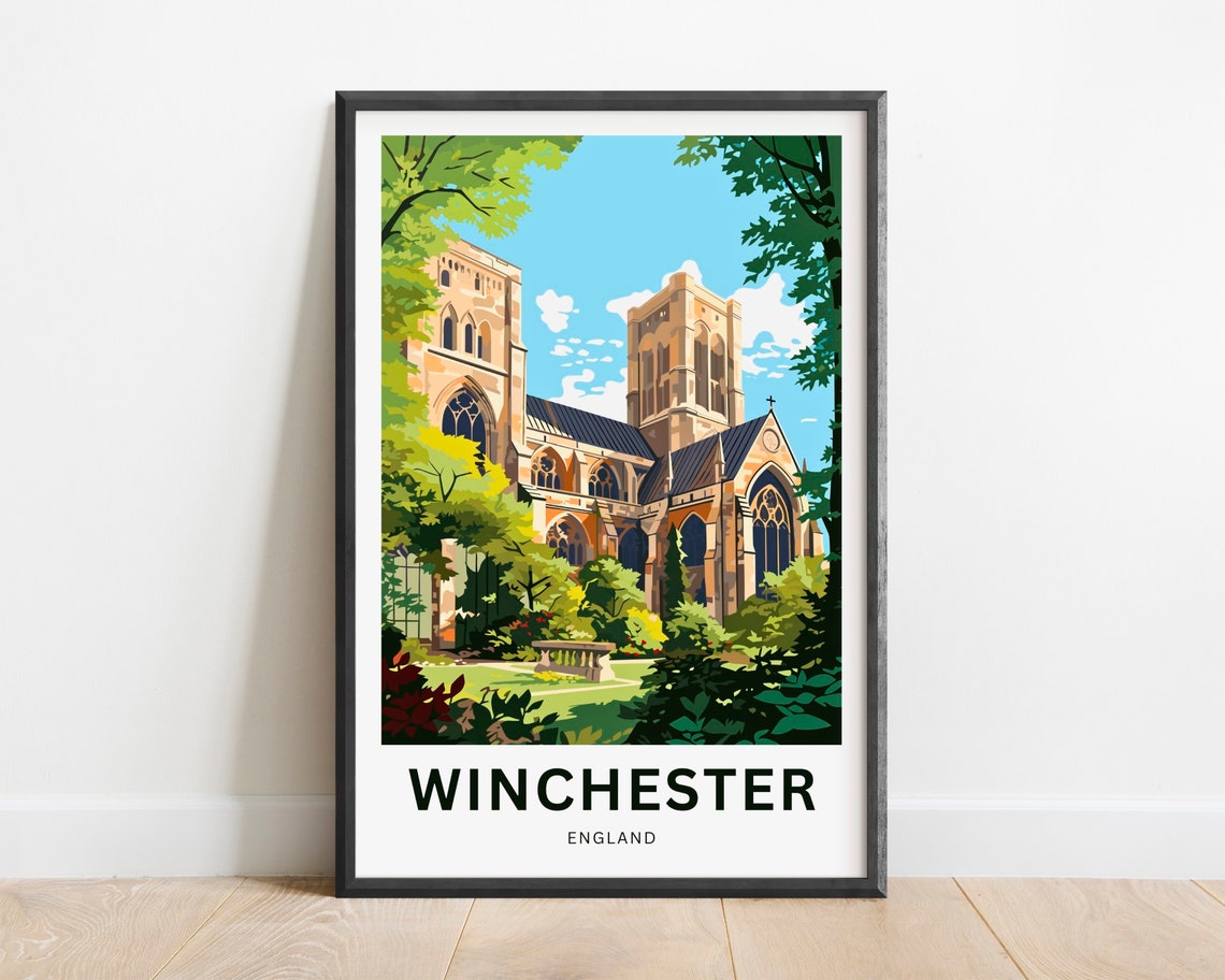 Winchester England Gothic Cathedral Towers Park Scene Poster