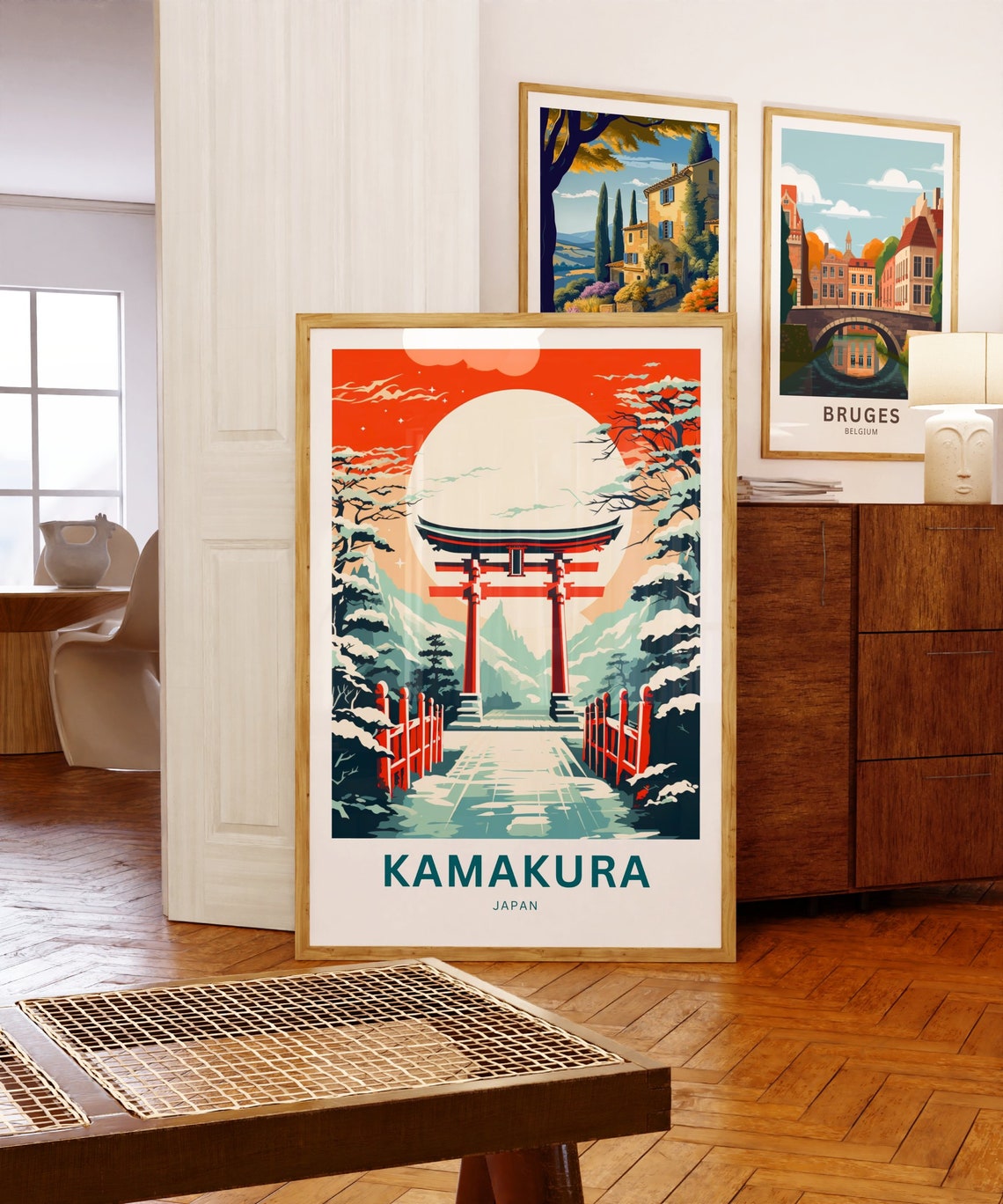 Kamakura Japan Snowy Torii Gate Moonlit Night Personalized Poster - Image 5