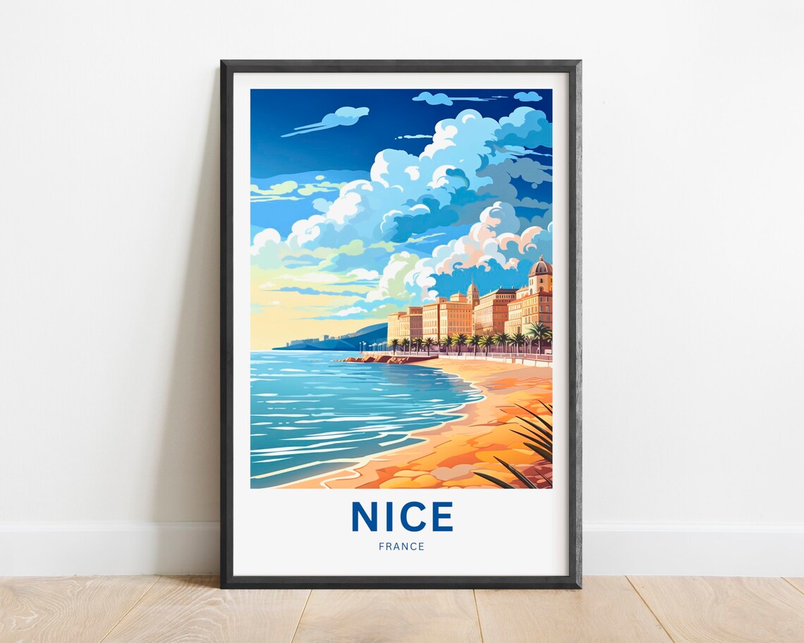 Nice France Golden Riviera Beach Promenade Cityscape View Poster