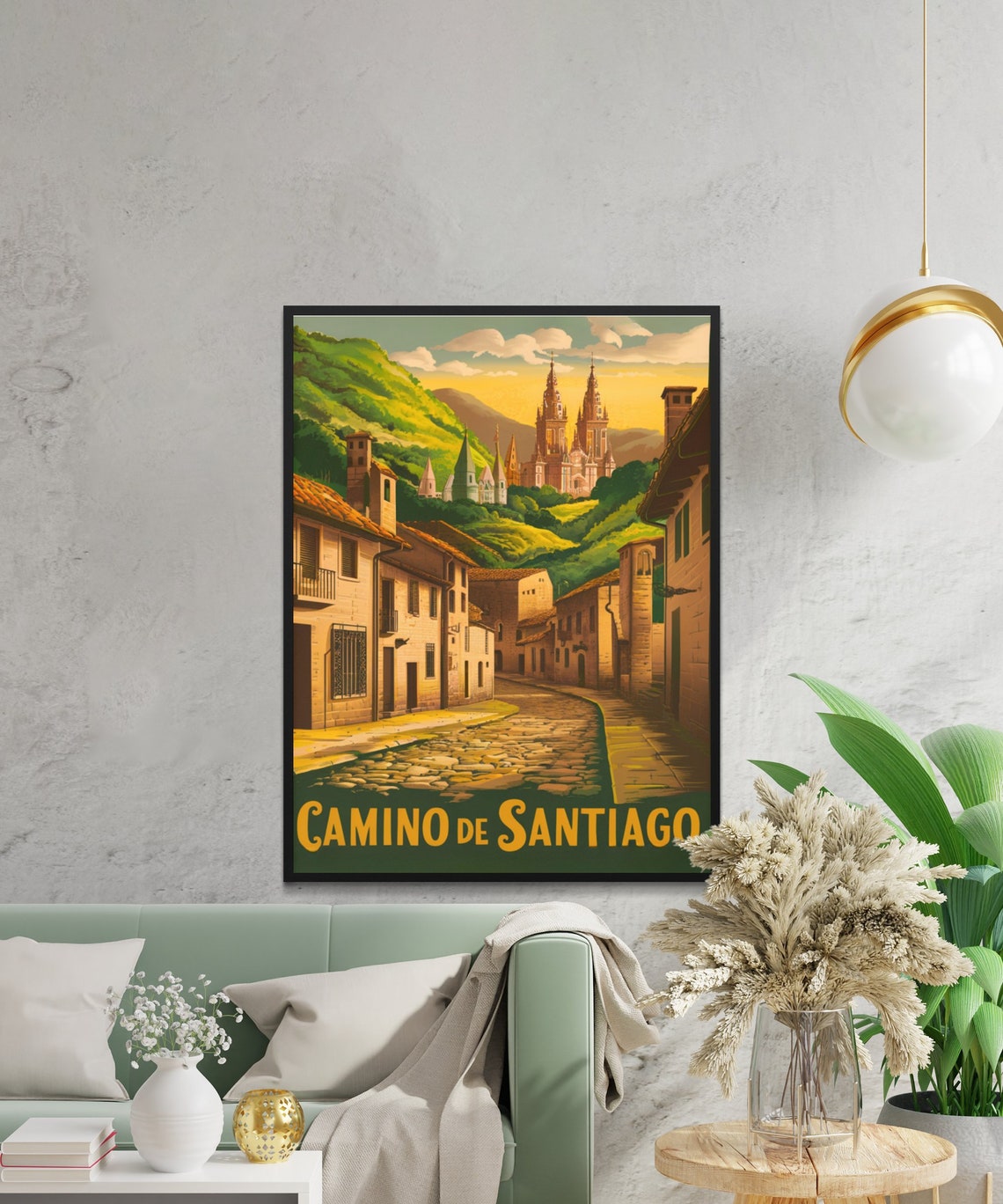Camino de Santiago Cobblestone Village Cathedral Travel Poster - Image 2