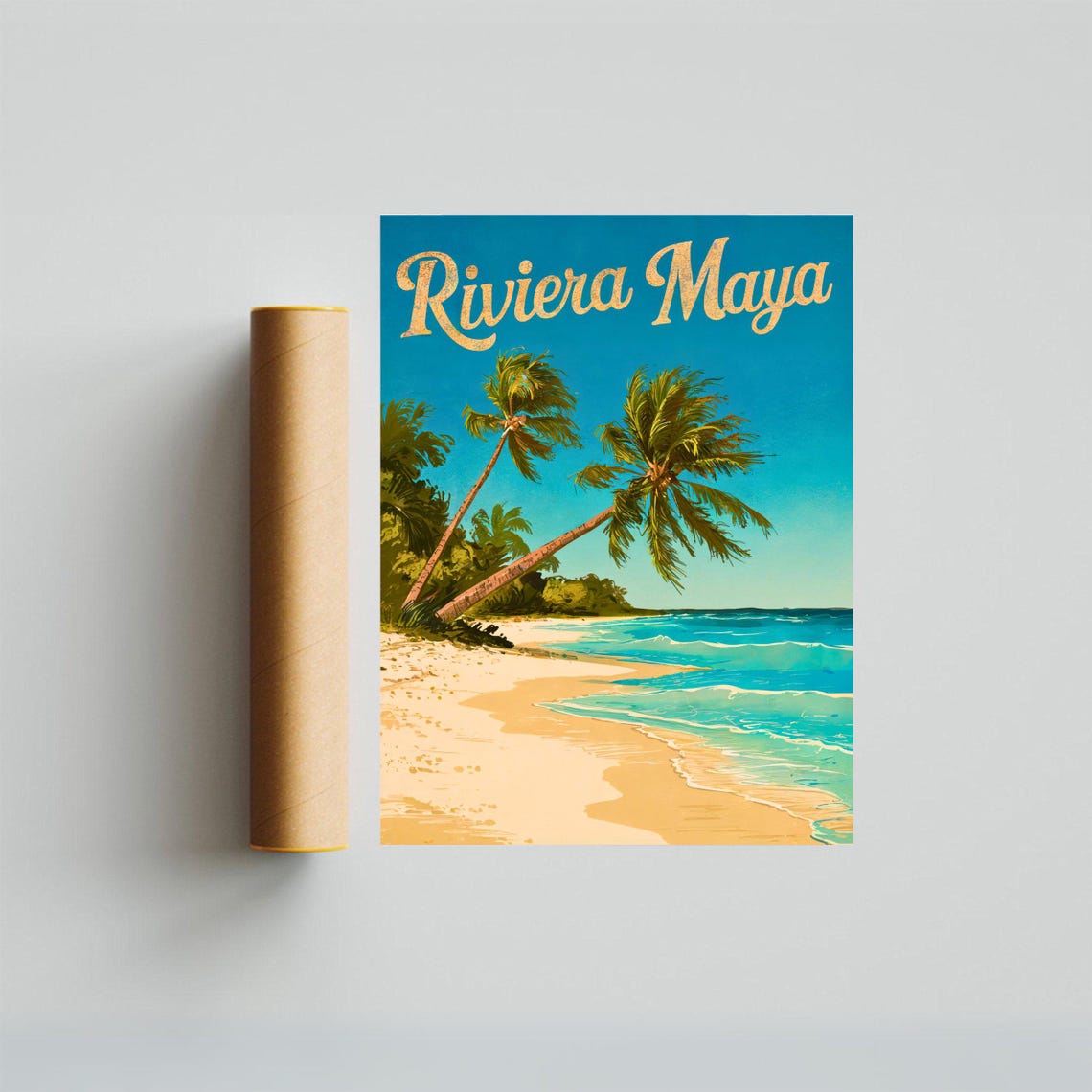 Riviera Maya Vintage Palm Trees Beach Mexico Retro Travel Poster - Image 4