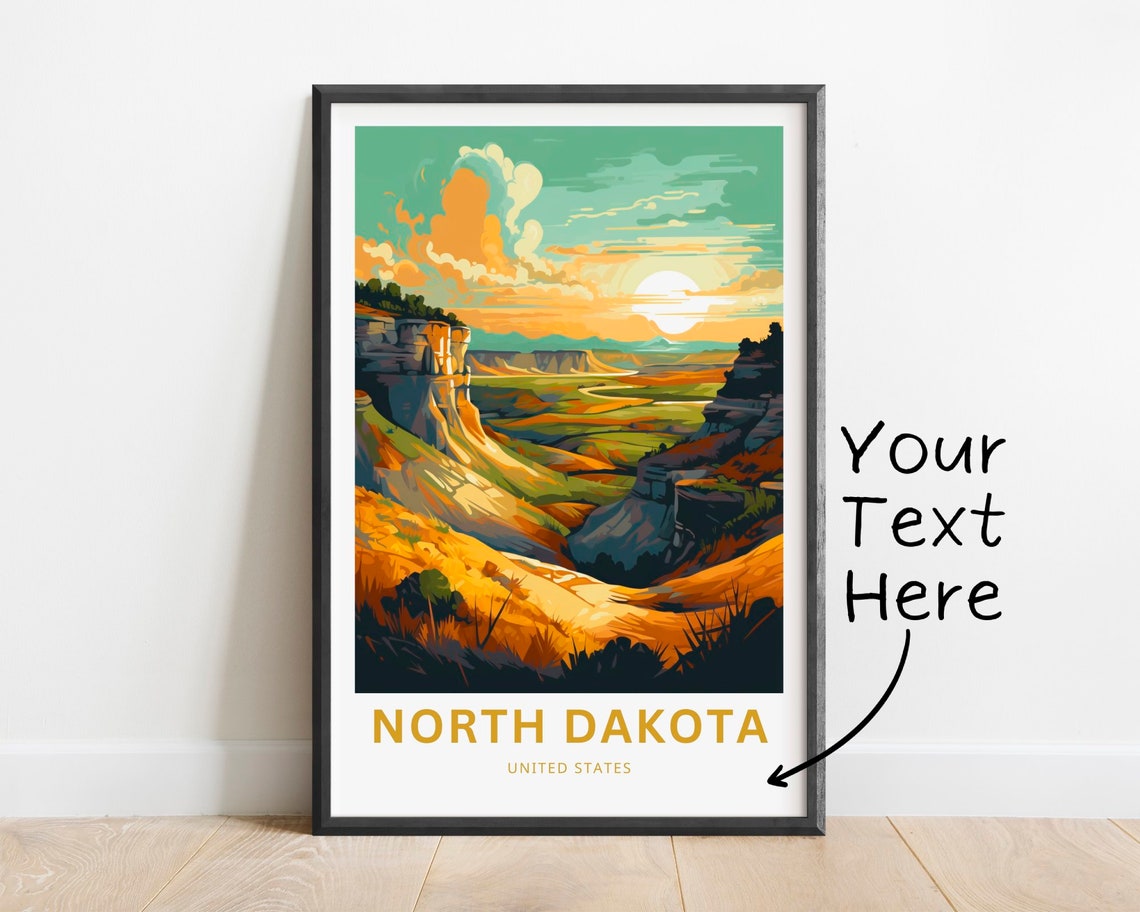 Personalized North Dakota Badlands Sunset Canyon Travel Poster