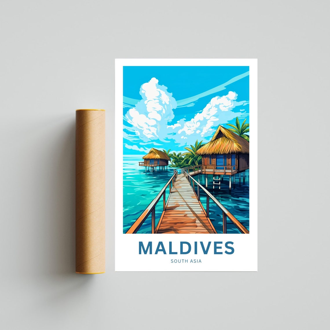 Maldives Wooden Boardwalk To Bungalows Personalized Travel Poster - Image 4