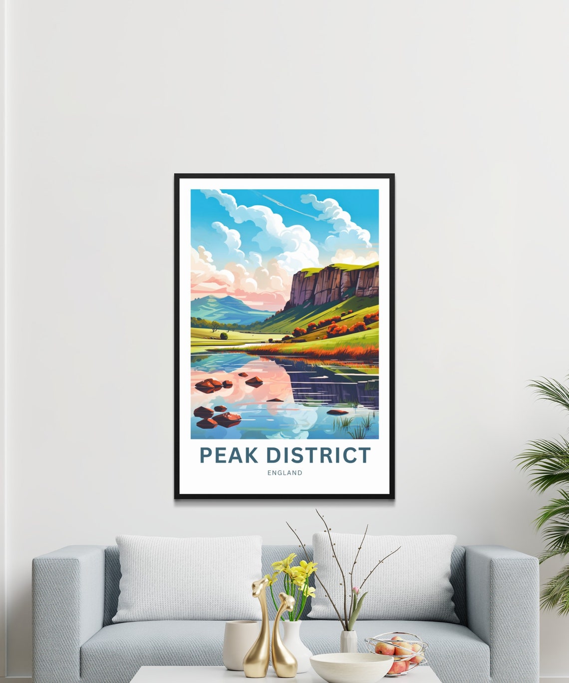 Peak District England Mirror Lake Hills Sunset View Glowing Poster - Image 3