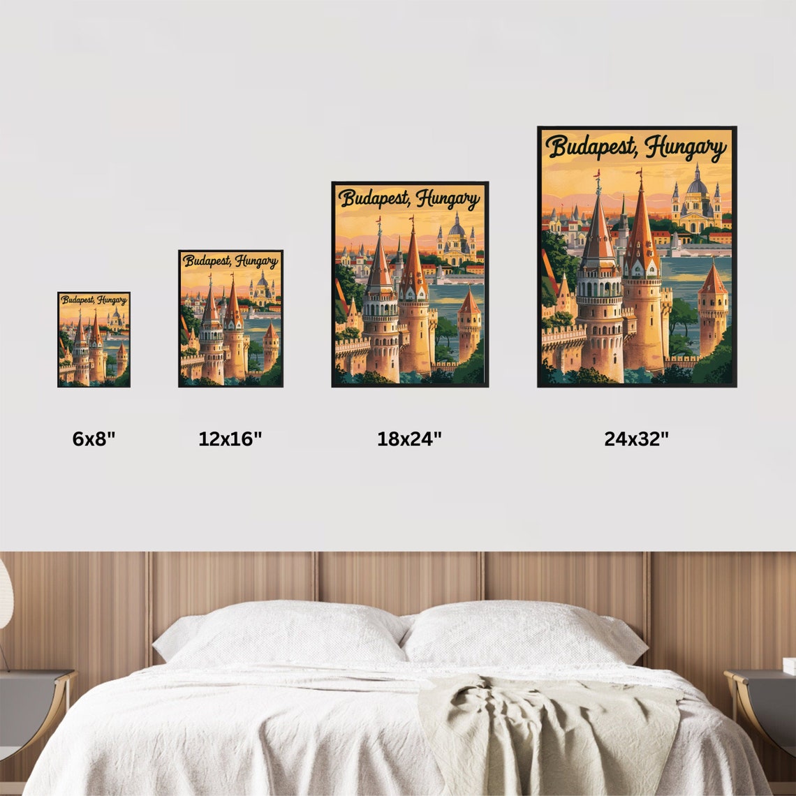 Budapest Hungary Bastion Towers Danube Sunset Vintage Poster - Image 4