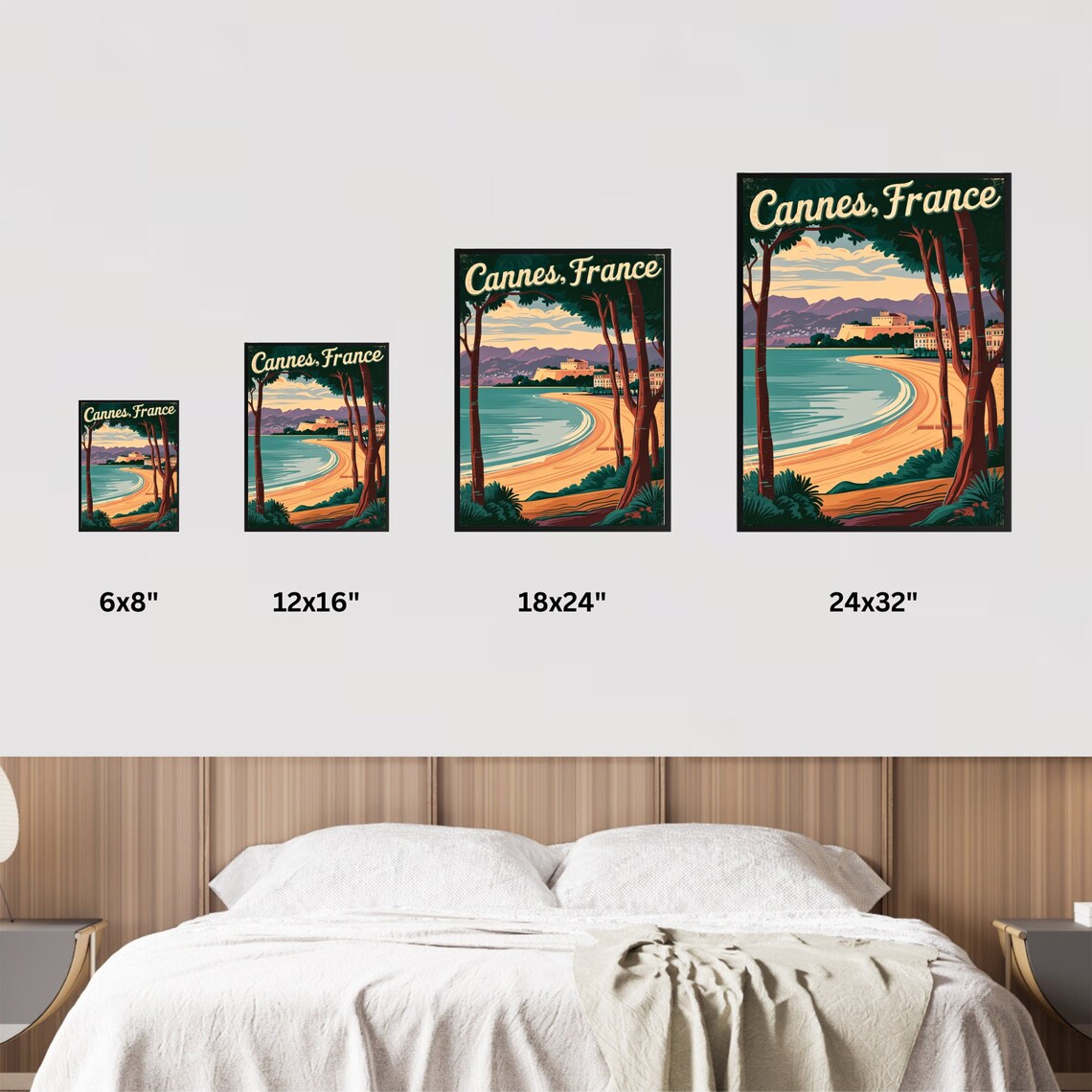 Cannes France Vintage Curved Beach Pine Trees French Riviera Poster - Image 3